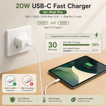 20W USB-C charger with US plug and USB-C cable
